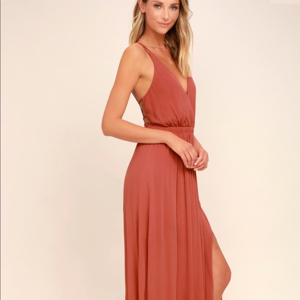 Lost in Paradise Rusty Rose Maxi Dress